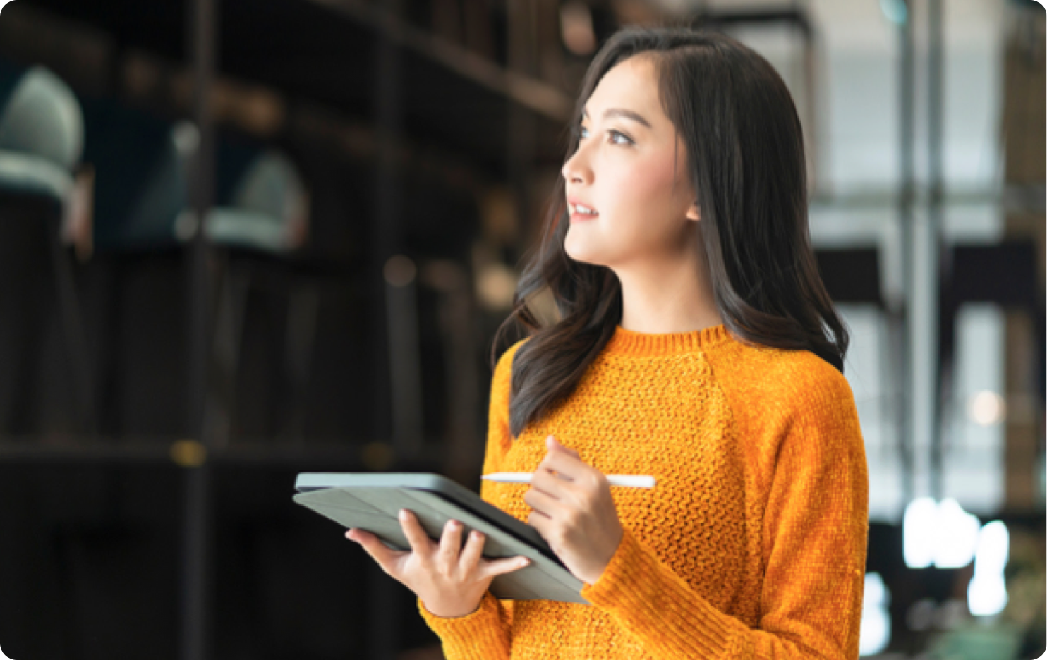 Woman working on tablet