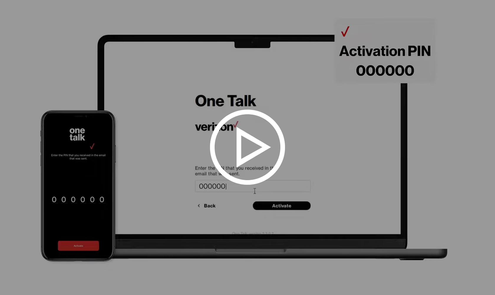 One Talk activation code page